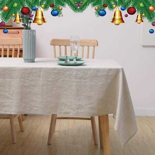 CHUFFED Tischdecke Leinen aus 100% französisches Flachs, Waschbar Küche Esstisch Dekoration für drinnen und draußen, Weihnachten Tag Urlaub Party Dekor Tischdecken (Naturleinen, 140 × 300cm) von CHUFFED