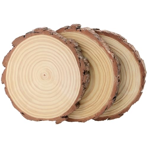 CHUIFAI 3 Stücke Holzscheiben 20-25cm Durchmesser, Runde Holzscheiben zum Basteln, Naturkiefer Holzkreise Baumscheiben ohne Loch für Weihnachten, Hochzeit Tischdekorationen von CHUIFAI