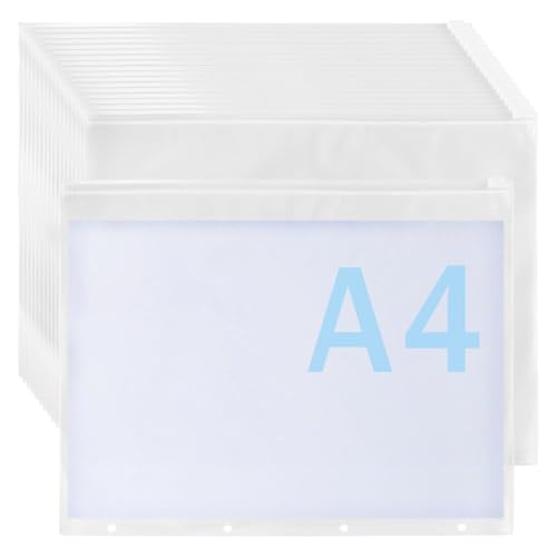 CHUIFAI 40 Stück Dokumententasche A4 zum Abheften, Dokumentenmappe A4 Bindertaschen Reißverschlusstasche, 4 Loch Loseblatt Binder Mappe A4 Binder Taschen mit Reißverschluss für Büro von CHUIFAI