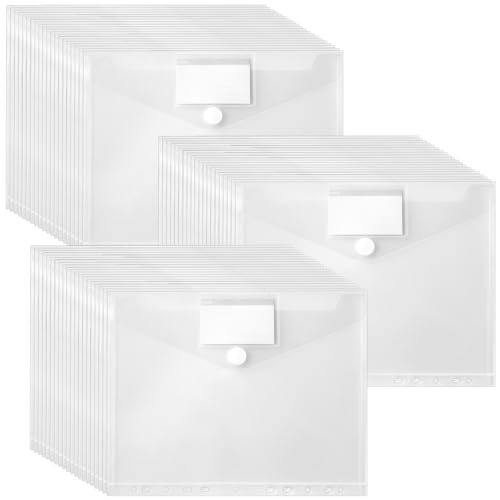CHUIFAI 60 Stück A4 Dokumententasche zum Abheften, Transparent A4 Dokumentenmappe mit Klettverschluss und Etikettentasche, 11 Lochtaschen Sichttaschen Sammelmappe für Dokument Organisieren von CHUIFAI