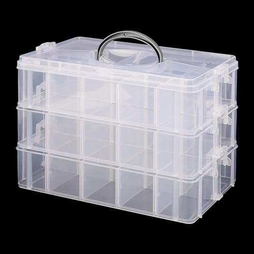 CHUIFAI 3 Etagen Sortierbox für Kleinteile, Plastik Aufbewahrungsbox mit 30 Fächern und Tragegriff, Sortimentsboxen, Sortierbox für Nähzubehör, Handwerk, Schmuck von CHUIFAI