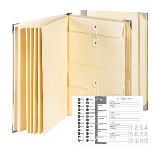 CHUNLIGOUJI Veloron Life Organizer - Dokumenten-Organizer, Modern, Multi-pocket, 33 x 27 cm, A4, Khaki von CHUNLIGOUJI