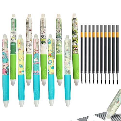 CHUNLINLAODA 10 Stück Stifte Tiere Radierstift Tiere Radierbaren Gelstiften Magic Rub Gel Stift Radierbarer Kugelschreiber Süße stifte mit 0.5mm 10 Nachfüllungen für Kinder und Erwachsene (Grün) von CHUNLINLAODA