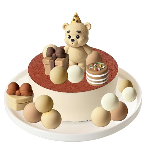 CHUNLINLAODA 16 Stück Bär Tortendeko Braun Bär Kuchendeko Bär Cake Topper bär Kuchen Dekoration Niedlich Kuchen Topper Bär für Kinderpartys, Jubiläumsfeiern, Baby Shower Geburtstag Party (A) von CHUNLINLAODA