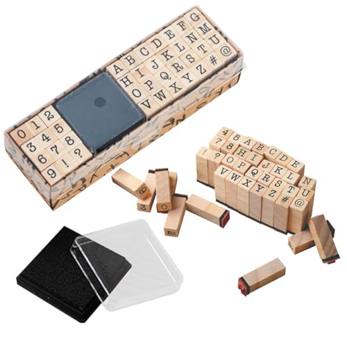 CHUNLINLAODA 40 Stück Buchstaben Stempel Set, Vintage Holz Alphabet Buchstaben, Holzstempel mit Stempelkissen, Buchstaben, Zahlen und Symbole Stempel Set für Kunst, Handwerk, Kartenherstellung (A) von CHUNLINLAODA