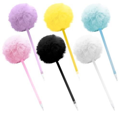 CHUNLINLAODA 6 Stück Pompon Kugelschreibe, Süße Flaumige Stifte, Niedlich Gelschreiber, plüsch kugelschreiber, kreativer Schreibstift, für Mädchen, Geschenk, Schule Zuhause Büro von CHUNLINLAODA