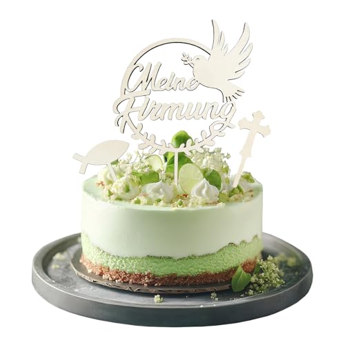 CHUNLINLAODA Tortendeko Firmung Deko Meine Firmung Cake Topper Holz & Fisch Kreuz Torten Topper Firmung Geschenke Mädchen Junge Gastgeschenke (Mehrfarbig A) von CHUNLINLAODA