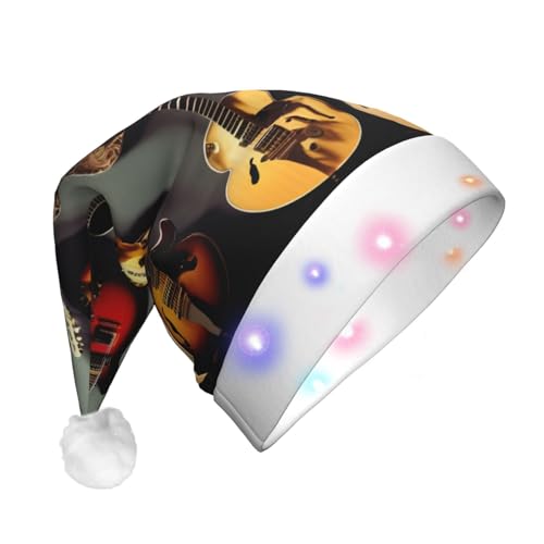 CHUNMINW Gitarrensammlung, Weihnachtsmannmützen mit LED-Licht, Plüsch, weiße Manschetten, Weihnachten, Neujahr, Party, Kopfbedeckung CHUNMINW Gitarrensammlung, Weihnachtsmannmützen mit LED-Licht, Plüsch, weiße Manschetten, Weihnachten, Neujahr, Party, Kopfbedeckung von CHUNMINW