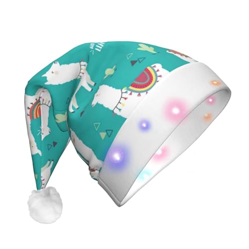 CHUNMINW Nikolausmützen mit Alpaka-Kaktus-Druck, mit LED-Licht, Plüsch, weiße Manschetten, Weihnachten, Neujahr, Party, Kopfbedeckung CHUNMINW Nikolausmützen mit Alpaka-Kaktus-Druck, mit LED-Licht, Plüsch, weiße Manschetten, Weihnachten, Neujahr, Party, Kopfbedeckung von CHUNMINW