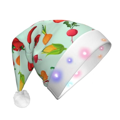 CHUNMINW Schöne Weihnachtsmützen mit Chilischoten-Aufdruck, mit LED-Licht, Plüsch, weiße Manschetten, Weihnachten, Neujahr, Party, Kopfbedeckung CHUNMINW Schöne Weihnachtsmützen mit Chilischoten-Aufdruck, mit LED-Licht, Plüsch, weiße Manschetten, Weihnachten, Neujahr, Party, Kopfbedeckung von CHUNMINW