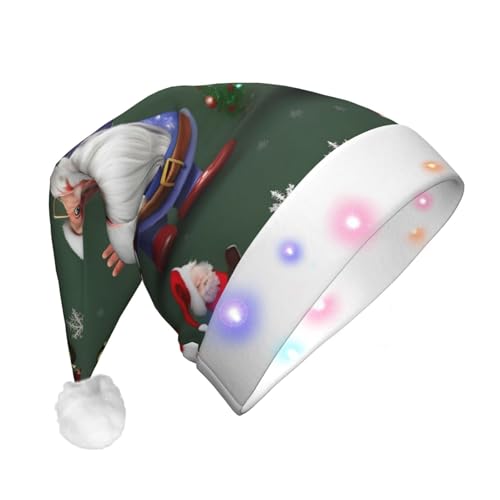 CHUNMINW Skurrile Weihnachtsmützen mit Zwergen-Druck, Weihnachtsmannmützen mit LED-Licht, Plüsch, weiße Manschetten, Weihnachten, Neujahr, Party, Kopfbedeckung CHUNMINW Skurrile Weihnachtsmützen mit Zwergen-Druck, Weihnachtsmannmützen mit LED-Licht, Plüsch, weiße Manschetten, Weihnachten, Neujahr, Party, Kopfbedeckung von CHUNMINW