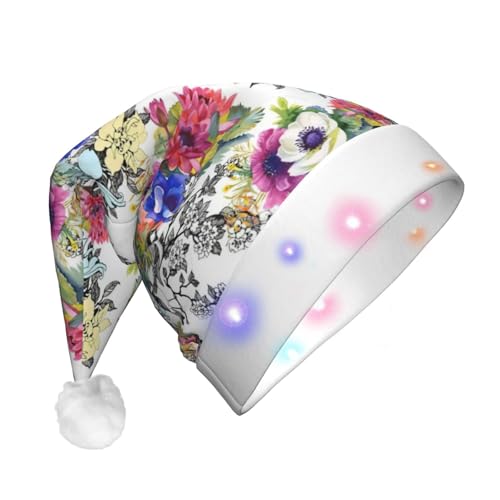 CHUNMINW Weihnachtsmannmützen mit LED-Licht, Motiv: Blumen, Vögel, Blätter, Zweige, Plüsch, weiße Manschetten, Weihnachten, Neujahr, Party, Kopfbedeckung CHUNMINW Weihnachtsmannmützen mit LED-Licht, Motiv: Blumen, Vögel, Blätter, Zweige, Plüsch, weiße Manschetten, Weihnachten, Neujahr, Party, Kopfbedeckung von CHUNMINW