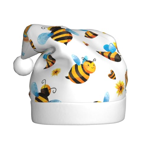 CHUNMINW Weihnachtsmütze mit Cartoon-Bienen-Druck, personalisierbar, für Damen, Erwachsene, Samt, Weihnachtsmütze, Plüsch-Weihnachtsmütze CHUNMINW Weihnachtsmütze mit Cartoon-Bienen-Druck, personalisierbar, für Damen, Erwachsene, Samt, Weihnachtsmütze, Plüsch-Weihnachtsmütze von CHUNMINW