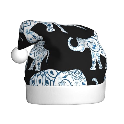 CHUNMINW Weihnachtsmütze mit Elefanten-Blau-Schwarz-Druck, personalisierbar, Samt-Weihnachtsmütze, Plüsch-Weihnachtsmütze CHUNMINW Weihnachtsmütze mit Elefanten-Blau-Schwarz-Druck, personalisierbar, Samt-Weihnachtsmütze, Plüsch-Weihnachtsmütze von CHUNMINW