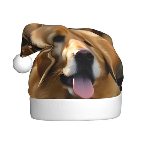 CHUNMINW Weihnachtsmütze mit Golden Retriever-Aufdruck, personalisierbar, für Damen, Erwachsene, Samt, Urlaubsmütze, Plüsch-Weihnachtsmütze von CHUNMINW