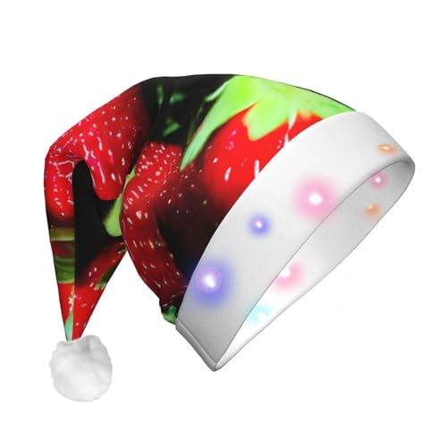 CHUNMINW Weihnachtsmützen mit Erdbeermuster, mit LED-Licht, Plüsch, weiße Manschetten, Weihnachten, Neujahr, Party, Kopfbedeckung CHUNMINW Weihnachtsmützen mit Erdbeermuster, mit LED-Licht, Plüsch, weiße Manschetten, Weihnachten, Neujahr, Party, Kopfbedeckung von CHUNMINW