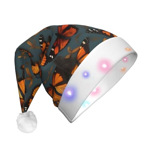 CHUNMINW Weihnachtsmützen mit LED-Licht, Motiv: Monarch-Schmetterlinge, Plüsch, weiße Manschetten, Weihnachten, Neujahr, Party, Kopfbedeckung CHUNMINW Weihnachtsmützen mit LED-Licht, Motiv: Monarch-Schmetterlinge, Plüsch, weiße Manschetten, Weihnachten, Neujahr, Party, Kopfbedeckung von CHUNMINW
