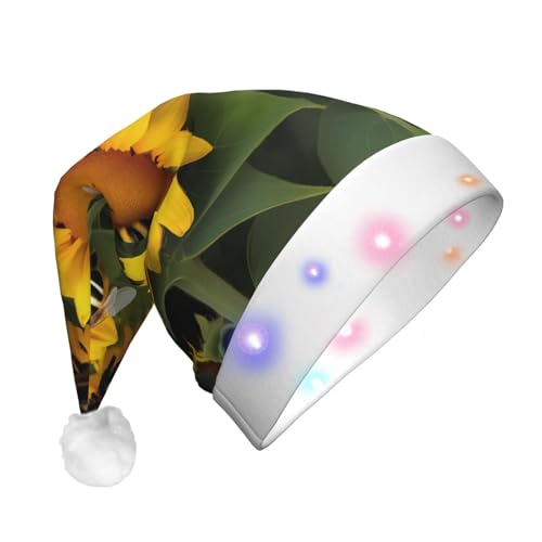 CHUNMINW Weihnachtsmützen mit Sonnenblumen-Bienen-Druck, mit LED-Licht, Plüsch, weiße Manschetten, Weihnachten, Neujahr, Party, Kopfbedeckung CHUNMINW Weihnachtsmützen mit Sonnenblumen-Bienen-Druck, mit LED-Licht, Plüsch, weiße Manschetten, Weihnachten, Neujahr, Party, Kopfbedeckung von CHUNMINW