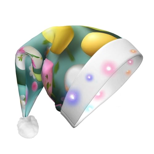 CHUNMINW Weihnachtsmützen mit Weihnachtsmann-Aufdruck "Happy Easter Holiday", mit LED-Licht, Plüsch, weiße Manschetten, Weihnachten, Neujahr, Party, Kopfbedeckung CHUNMINW Weihnachtsmützen mit Weihnachtsmann-Aufdruck "Happy Easter Holiday", mit LED-Licht, Plüsch, weiße Manschetten, Weihnachten, Neujahr, Party, Kopfbedeckung von CHUNMINW