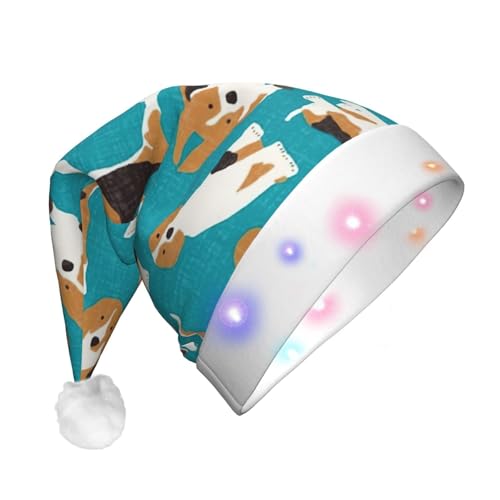 CHUNMINW Weihnachtsmützen mit Weihnachtsmann-Aufdruck mit LED-Licht, Plüsch, weiße Manschetten, Weihnachten, Neujahr, Party, Kopfbedeckung, 2 Stück CHUNMINW Weihnachtsmützen mit Weihnachtsmann-Aufdruck mit LED-Licht, Plüsch, weiße Manschetten, Weihnachten, Neujahr, Party, Kopfbedeckung, 2 Stück von CHUNMINW