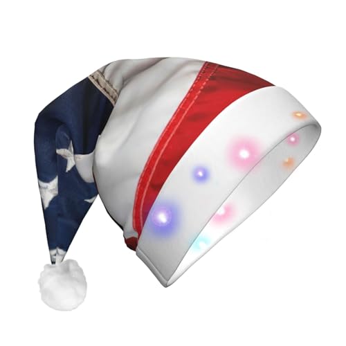 CHUNMINW Weihnachtsmützen mit amerikanischer Flagge, mit LED-Licht, Plüsch, weiße Manschetten, Weihnachten, Neujahr, Party, Kopfbedeckung CHUNMINW Weihnachtsmützen mit amerikanischer Flagge, mit LED-Licht, Plüsch, weiße Manschetten, Weihnachten, Neujahr, Party, Kopfbedeckung von CHUNMINW