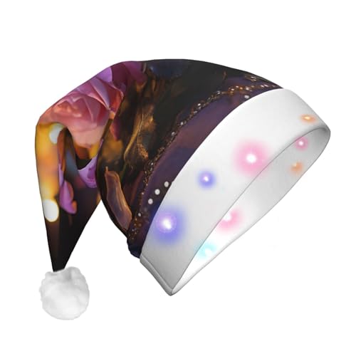 CHUNMINW Weihnachtsmützen mit lila Blumen und Kerzen, mit LED-Licht, Plüsch, weiße Manschetten, Weihnachten, Neujahr, Party, Kopfbedeckung CHUNMINW Weihnachtsmützen mit lila Blumen und Kerzen, mit LED-Licht, Plüsch, weiße Manschetten, Weihnachten, Neujahr, Party, Kopfbedeckung von CHUNMINW