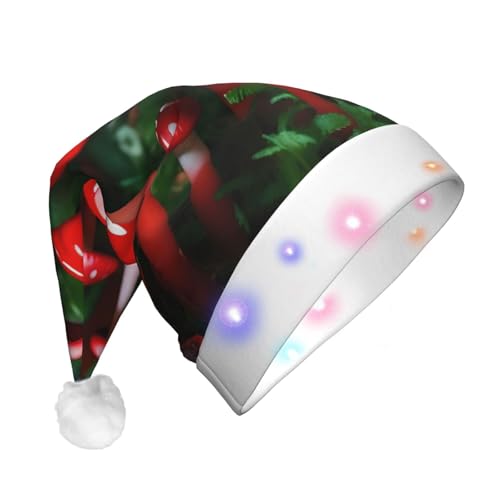 CHUNMINW Weihnachtsmützen mit rotem Pilz-Druck, mit LED-Licht, Plüsch, weiße Manschetten, Weihnachten, Neujahr, Party, Kopfbedeckung CHUNMINW Weihnachtsmützen mit rotem Pilz-Druck, mit LED-Licht, Plüsch, weiße Manschetten, Weihnachten, Neujahr, Party, Kopfbedeckung von CHUNMINW