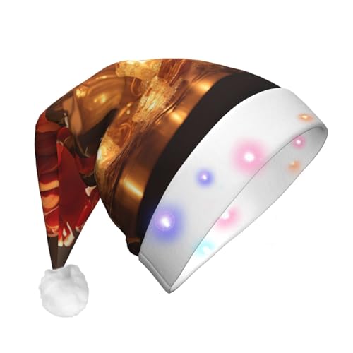 CHUNMINW Weihnachtsmützen mit roter Rose auf Klavierdruck, mit LED-Licht, Plüsch, weiße Manschetten, Weihnachten, Neujahr, Party, Kopfbedeckung CHUNMINW Weihnachtsmützen mit roter Rose auf Klavierdruck, mit LED-Licht, Plüsch, weiße Manschetten, Weihnachten, Neujahr, Party, Kopfbedeckung von CHUNMINW
