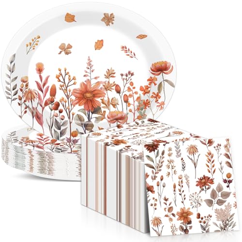 50 Stück Wildblumen-Papierteller, oval, 27,9 cm, Herbstteller und Servietten für Wildblumen-Partyzubehör, Einweg-Blumen-Geschirrtablett, 25 Stück, für Herbst, Picknick, Hochzeit, Teeparty, Zubehör 50 Stück Wildblumen-Papierteller, oval, 27,9 cm, Herbstteller und Servietten für Wildblumen-Partyzubehör, Einweg-Blumen-Geschirrtablett, 25 Stück, für Herbst, Picknick, Hochzeit, Teeparty, Zubehör von CHUNNIN