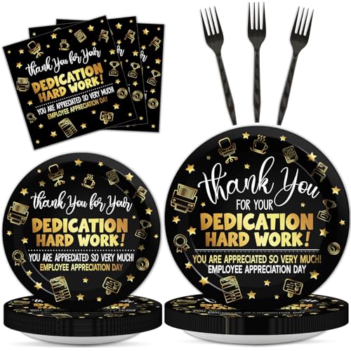 96 Stück Wertschätzung Party Teller und Servietten für Mitarbeiter Wertschätzung Tag Party Supplies Schwarz Gold Dankeschön Geburtstag Party Geschirr Set für 24 Gäste Party Dekorationen von CHUNNIN