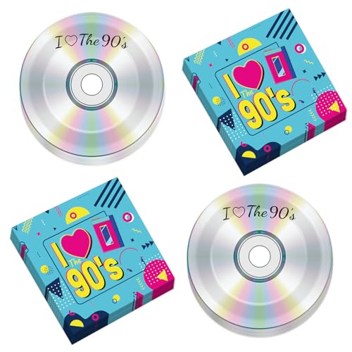 CHUNNIN 50 Stück 90er Partyteller und Servietten, 90er-Jahre-Mix, CD-Dessertteller, Retro, 90er-Jahre-Motto-Party-Dekorationen, I Love the 90er Jahre Geschirr-Set für 25 Gäste, 1990er Jahre Back to CHUNNIN 50 Stück 90er Partyteller und Servietten, 90er-Jahre-Mix, CD-Dessertteller, Retro, 90er-Jahre-Motto-Party-Dekorationen, I Love the 90er Jahre Geschirr-Set für 25 Gäste, 1990er Jahre Back to von CHUNNIN