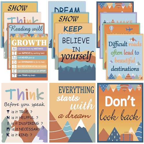 Motivierendes Poster-Set für Klassenzimmer-Dekorationen, bunte Berge, inspirierendes Poster, positives Zitat, Wandkunst für Pinnwände, Grundschule, Mittelschule, Bürodekoration Motivierendes Poster-Set für Klassenzimmer-Dekorationen, bunte Berge, inspirierendes Poster, positives Zitat, Wandkunst für Pinnwände, Grundschule, Mittelschule, Bürodekoration von CHUNNIN