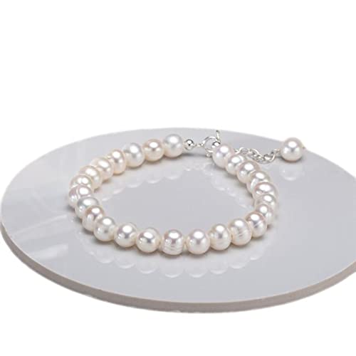 CHUNNUAN Weiße 6–7 mm Süßwasser-Zuchtperlen-Armband, 6–8 mm Perlen, Armbänder aus Sterlingsilber, Perlenarmbänder für Damen, Mädchen, Damen, weiß, 16 cm von CHUNNUAN