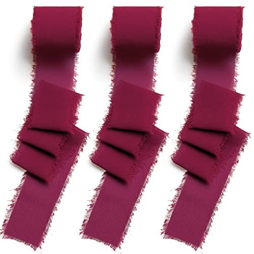 CHUQING 3 Rollen 3,8cm x 6m Geschenkband Rotwein Schleifenband Hochzeit Festival Bänder Chiffonband Dunkelrot Dekoband für Geschenkverpackungen,Blumenstrauß,Hochzeitseinladung,DIY Handwerk,Rot von CHUQING