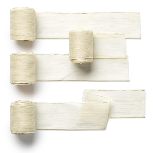 CHUQING Geschenkband Chiffon Beige 3,8cm x 4,5m Schleifenband Festival Bänder Aprikose Dekoband für Hochzeit, Taufe und Geburtstag Geschenke,4 Rollen,Elfenbein CHUQING Geschenkband Chiffon Beige 3,8cm x 4,5m Schleifenband Festival Bänder Aprikose Dekoband für Hochzeit, Taufe und Geburtstag Geschenke,4 Rollen,Elfenbein von CHUQING