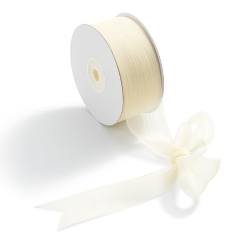 CHUQING Geschenkband Creme 38mm Breit, 23 Meters Beige Creme Chiffonband Schleifenband Chiffon Hochzeit Dekoband zum Geschenkverpackun von CHUQING