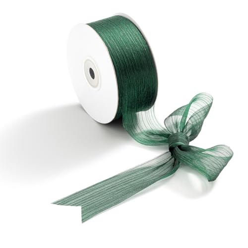 CHUQING Geschenkband Grün,Chiffonband Waldgrünes, schleifenband Dunkelgrün zum Verpacken von Geschenken, sehr geeignet für Hochzeiten, Partys, Haarschleifen, 38 mm x 23 m von CHUQING
