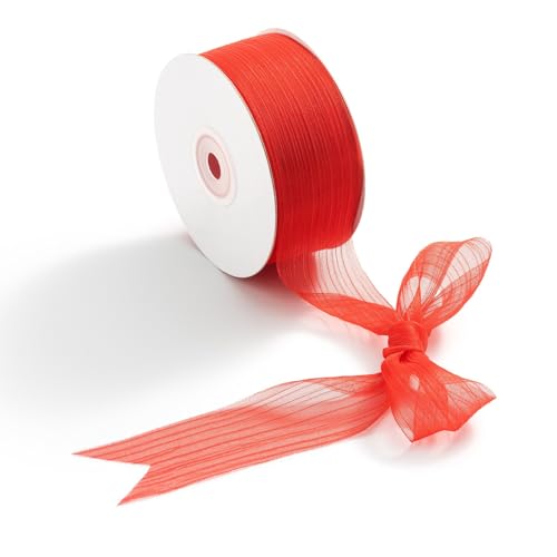 CHUQING Geschenkband Rot, Schleifenband Hochzeit Glänzendes Ringelband Dekoband Chiffonband für Geschenkverpackung, Basteln, Partydeko 3,8 cm x 23 m von CHUQING
