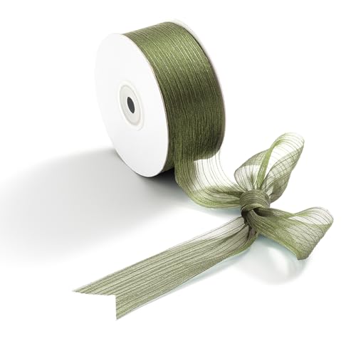 CHUQING Geschenkband altgrün Breite,Schleifenband Hochzeit,38 mm x 22 Meters,Olivgrün Chiffonband,Dekoband für Geschenkverpackungen Blumensträuße von CHUQING