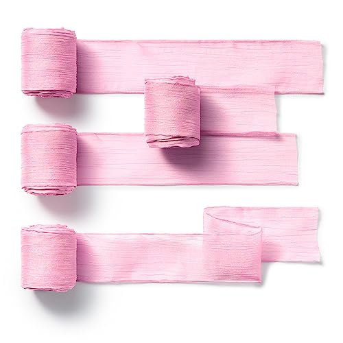 CHUQING Geschenkband breit Rosa Schleifenband Bänder Dekoband Stoffband für Hochzeit, Taufe und Geburtstag Geschenke,4 Rollen,38mm, 4,5 Meters von CHUQING