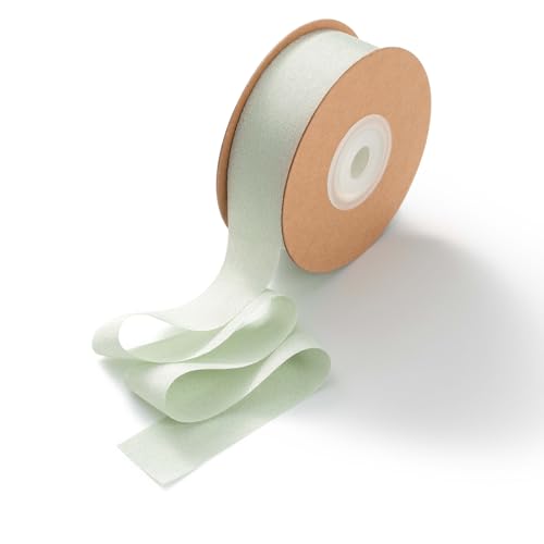 CHUQING Schleifenband Grün Geschenkband Eukalyptus Grün Breit Seidenband Salbeigrün Chiffonband Dekoband Altgrün 2,5 cm x 23 m,Mintgrün von CHUQING