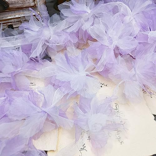 CHUYIX Chiffon-Blumen-Spitzenband 10Pcs Chiffon Spitze Blumenverkleidung 13cm große Chiffon-Spitzen-Haarschmuck Blumenspitzen Ribbon für Stirnband Babyblumen Schleifen Basteln Kleidung Accessoires von CHUYIX