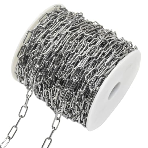 CHUYIX Kette Karabiner Gliederkette 1 Rollen Metallkette zum DIY Armband Kette Basteln Gliederkette Kette Meterware für Wäscheleine Hängepflanzen Hundekette Fahrradschloss DIY Dekoration 6x14mm von CHUYIX