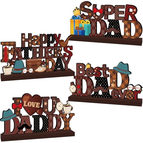 4 Stück Vatertags-Dekorationen, Happy Fathers Day Tischdekorationen, I Love Dad Holzschild, Tafelaufsätze, Vatertag, Geburtstag, Party, Geschenkzubehör 4 Stück Vatertags-Dekorationen, Happy Fathers Day Tischdekorationen, I Love Dad Holzschild, Tafelaufsätze, Vatertag, Geburtstag, Party, Geschenkzubehör von CHYAGCLT