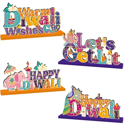 Diwali-Dekorationen, Holz-Tischdekoration für Happy Diwali Let's Get Lit Warm Wishes, leichte Kerze, Henna-Muster, Holzdekoration für traditionelle Feste, Partys, Feiern, 4 Stück Diwali-Dekorationen, Holz-Tischdekoration für Happy Diwali Let's Get Lit Warm Wishes, leichte Kerze, Henna-Muster, Holzdekoration für traditionelle Feste, Partys, Feiern, 4 Stück von CHYAGCLT