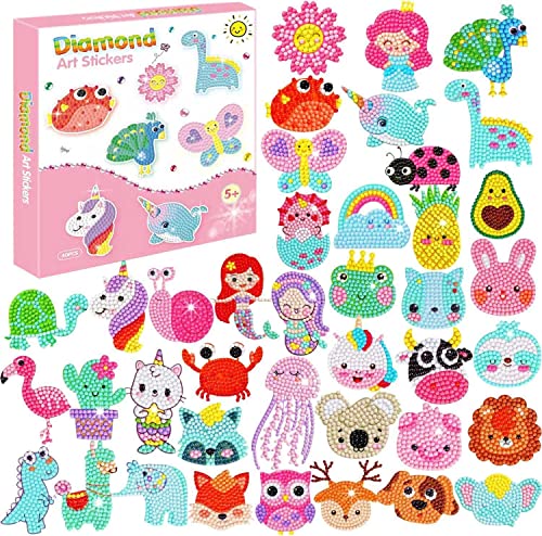 CHYEEH 5D Diamond Painting Set für Kinder, 40 Stück DIY Tiermalerei Tiere Diamant Aufkleber Kit, Diamant Malerei Kits, Mosaik Set Kinder, DIY Diamant Painting Kit für Kinder und Erwachsene Anfänger von CHYEEH