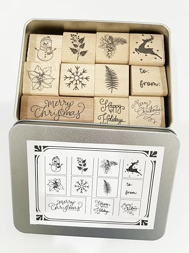 11 x Gummistempel aus Holz, 4 Stempelkissen und 40 leere Geschenkanhänger sind flexibel zu wählen, können verwendet werden, um DIY-Karten und Partygeschenke, Dekorationen, Sammelalben zu machen von CHYHMYT