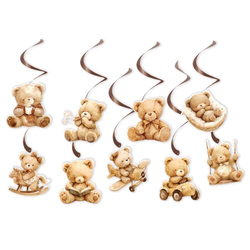 CHarmeFleur 18 Stück Bären Baby Dusche Party Hängeschwirle Teddy Bären Baby Dusche Dekorationen Willkommen Baby Oh Baby Deckenschwirle für braune Bären Kinder Geburtstag Geschlechts Offenbarung von CHarmeFleur