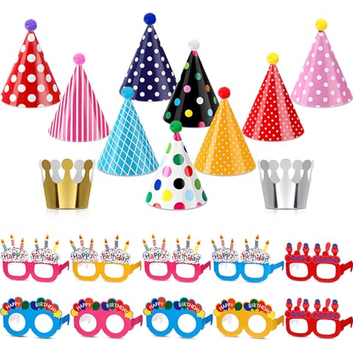 CHarmeFleur Kinder Geburtstags Party Hüte Set Happy Birthday Brillen Papier Brillen Rahmen Kegel Hüte für Dekorationen Utensilien Foto Partyhüte Partyhut Kinder von CHarmeFleur