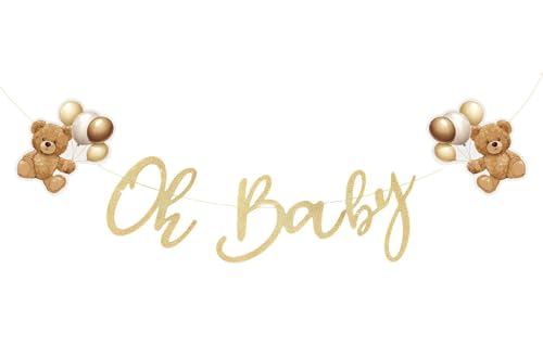 CHarmeFleur Oh Baby Banner für Bären-Baby-Shower-Decorationen Neutral Wir können kaum warten Bären-Baby-Shower-Banner Gold-Schild Baby Shower Schild Baby Shower Banner von CHarmeFleur